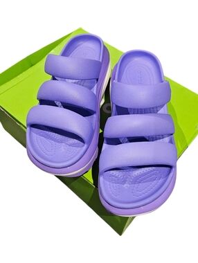 CROCS Triple-Strap Slide Sandals in Purple-Size: 9 for Women - Size:7 for Men
